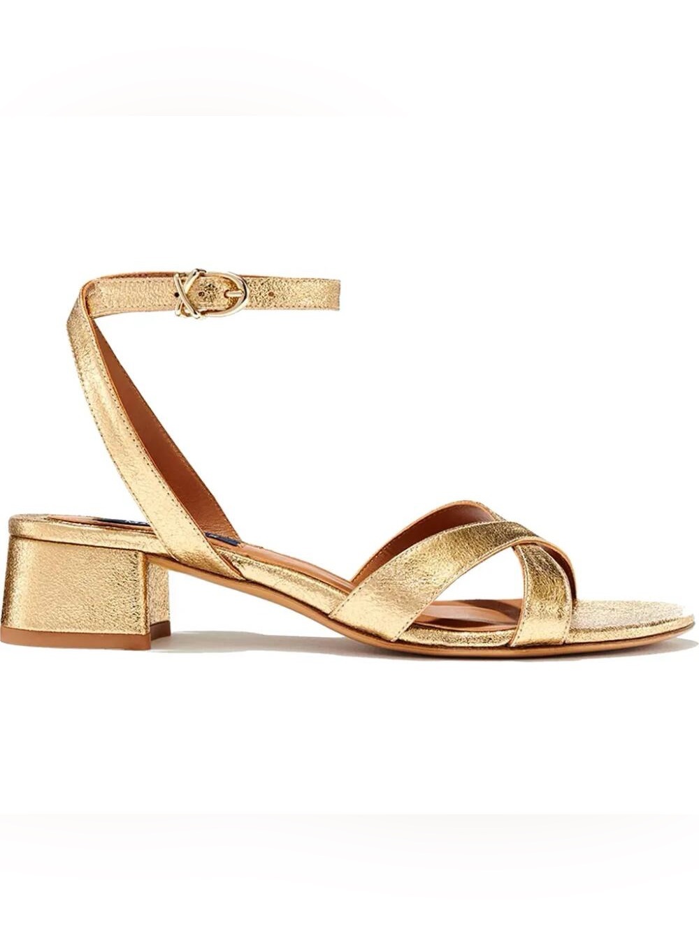 Margaux Lena city Gold Metallic Ankle-Strap Low Heel Sandals